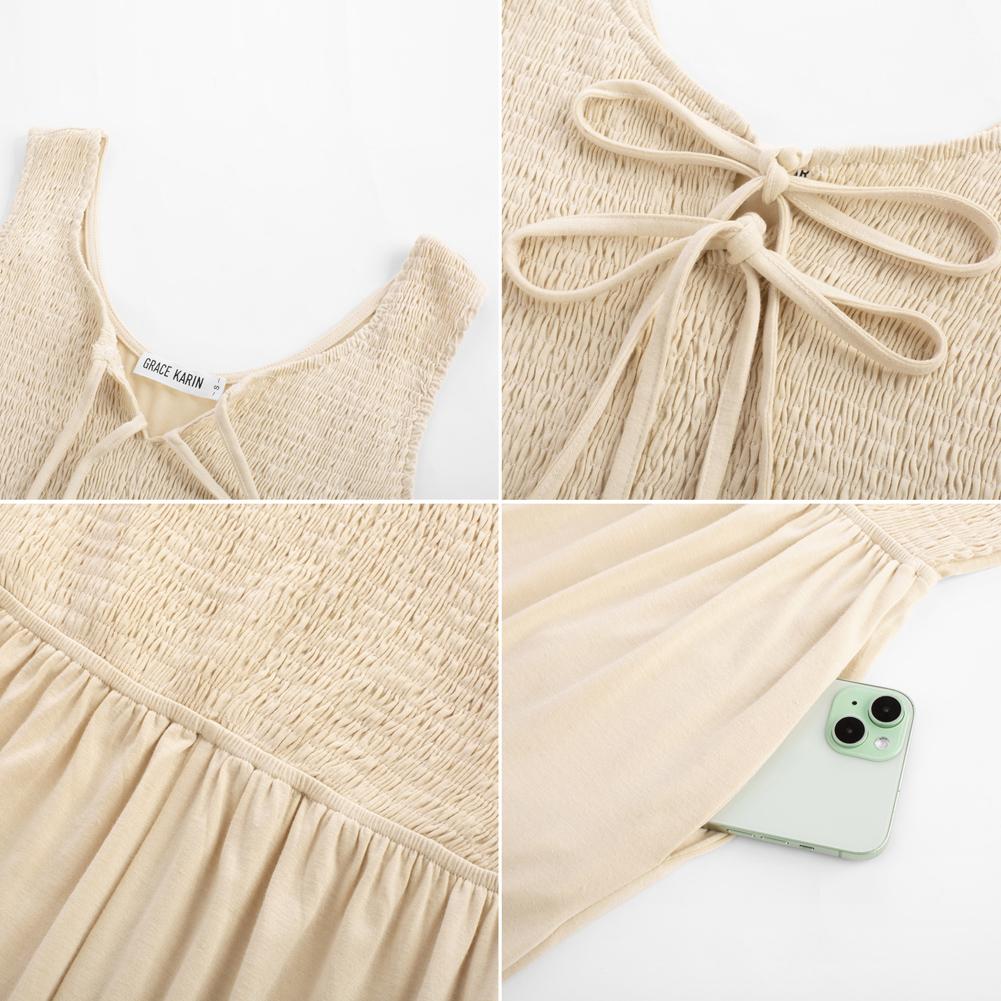 GRACE KARIN Jumpsuits for Women Bow Tie Front Overalls Smocked Tops Wide Legs Casual Knitted Outfits with Pockets