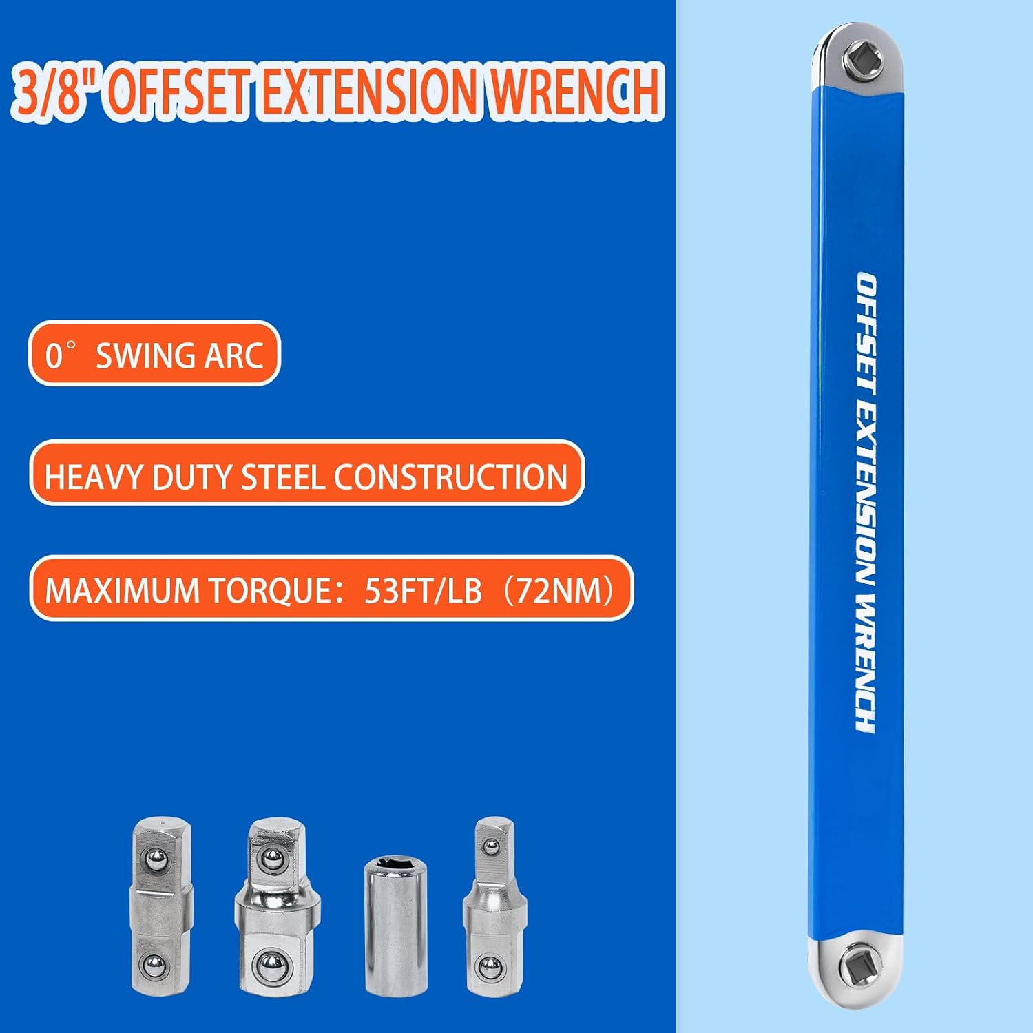 Ratchet Offset Extender Set,1/4",3/8",1/2" Square Drive Adapters | Offset Extension Wrench tool for Tight Spaces Fasteners,Ratcheting Socket Wrench Extension Bar