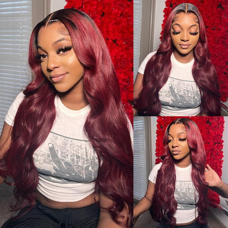 Bling Hair Glueless Wig Human Hair 5x5 Body Wave Lace Closure Wig T1B/99J Color 24 26 28Inch Body Wave Wigs Human Hair 180 Density
