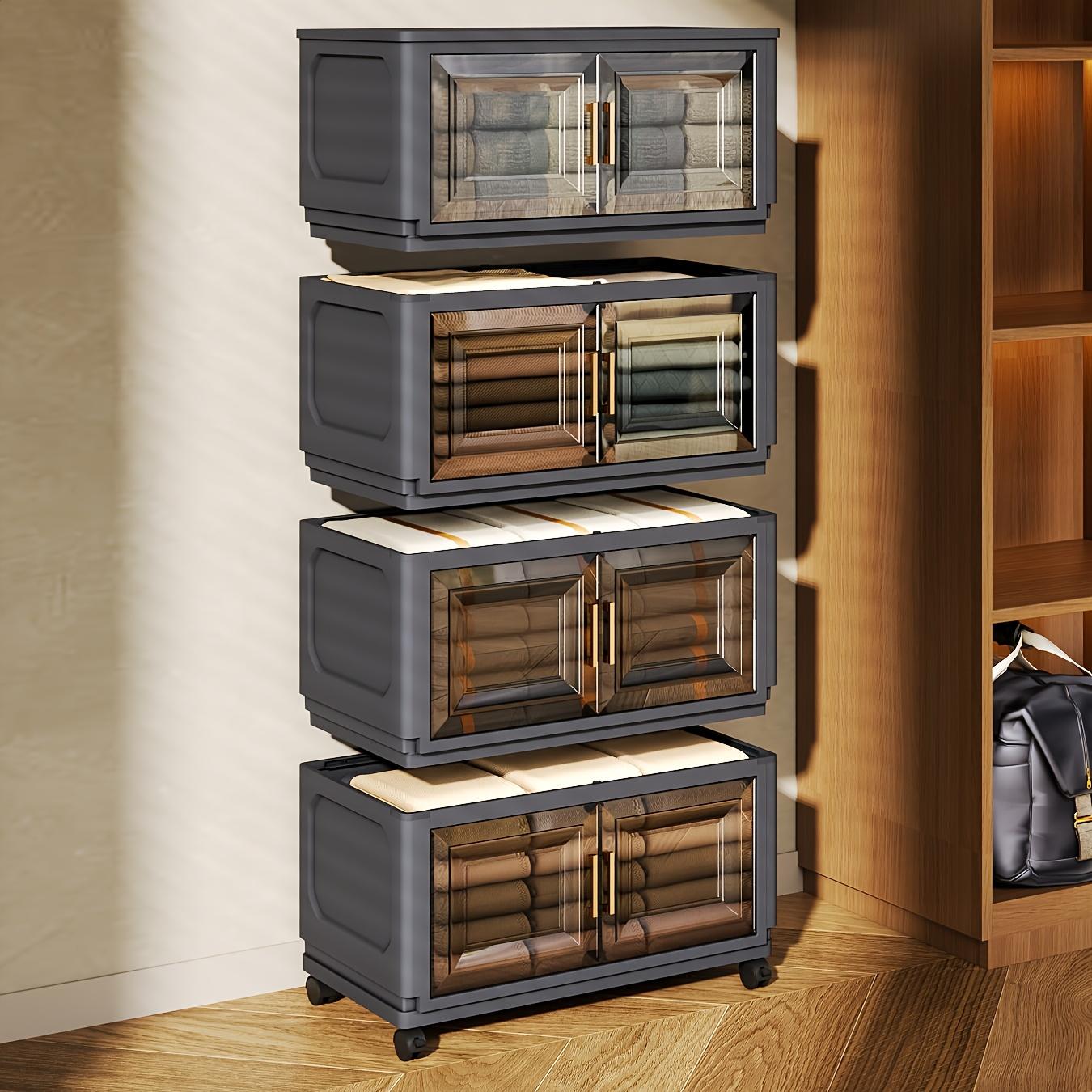 A five-tier (42.72 inches) entryway Plastic storage cabinet, Multi Layer Cabinet, featuring a large capacity with 3/4/5-tier shelving, a magnetic door design paired with silent universal wheels, making it a movable entryway storage cabinet