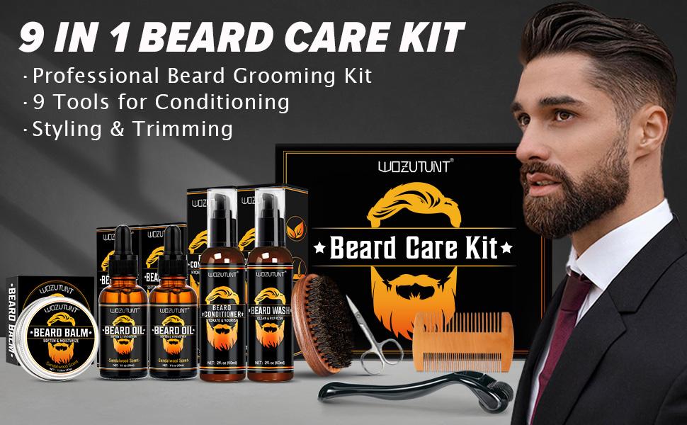【Spring Glow-Up】Beard Kit for New Year Gift & Men Grooming & Care W/Beard Wash,3 Packs Beard Oil,Beard Balm Leave-in Conditioner Boyfriend Father’s  Gift