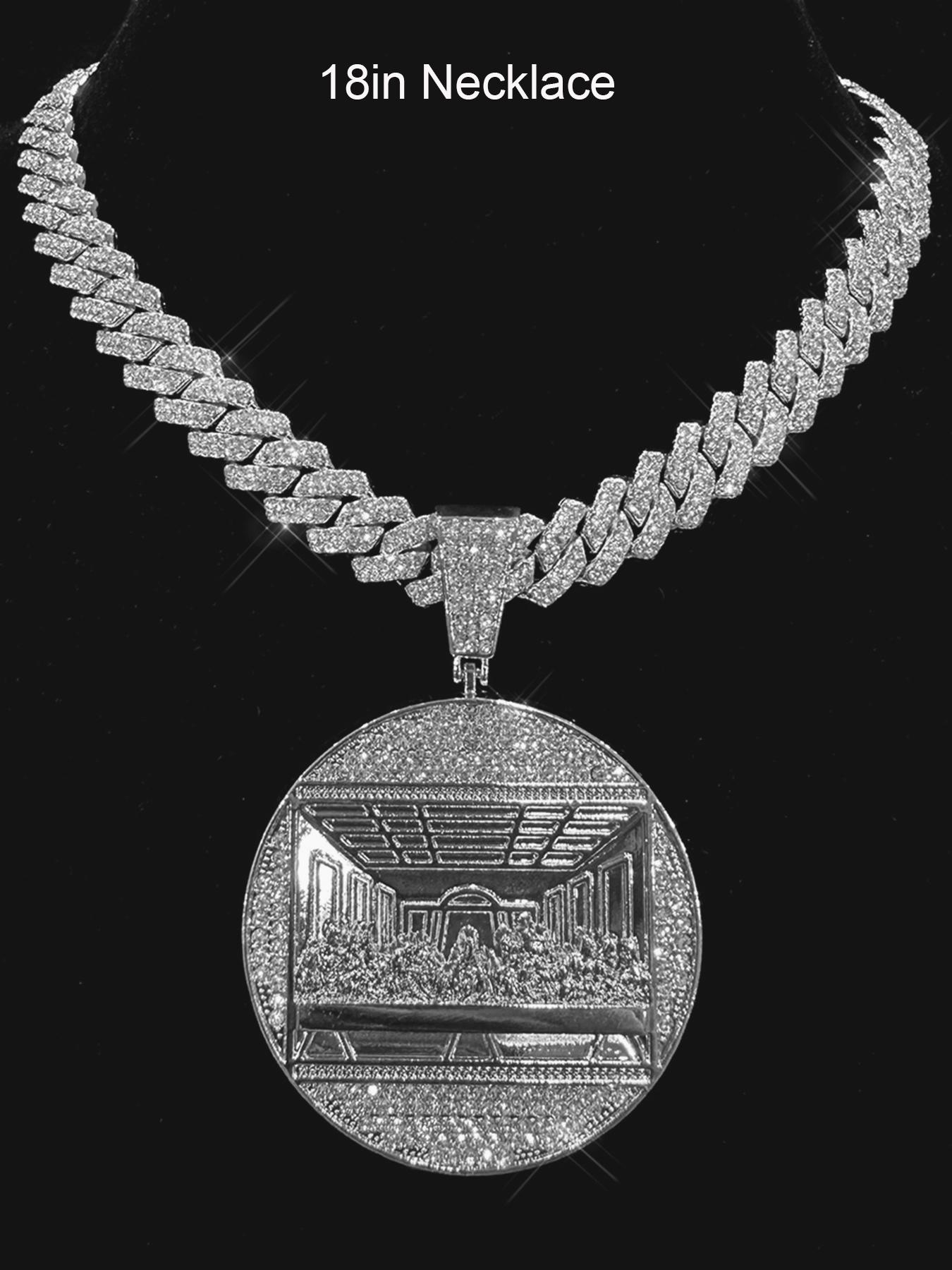 2Pcs/3Pcs Hip Hop Last Supper Pendant Big Jesus Iced Out Golden Cuban Link Design Charm Necklace Fashion for Men Gift for My Men Hip Hop Accessory