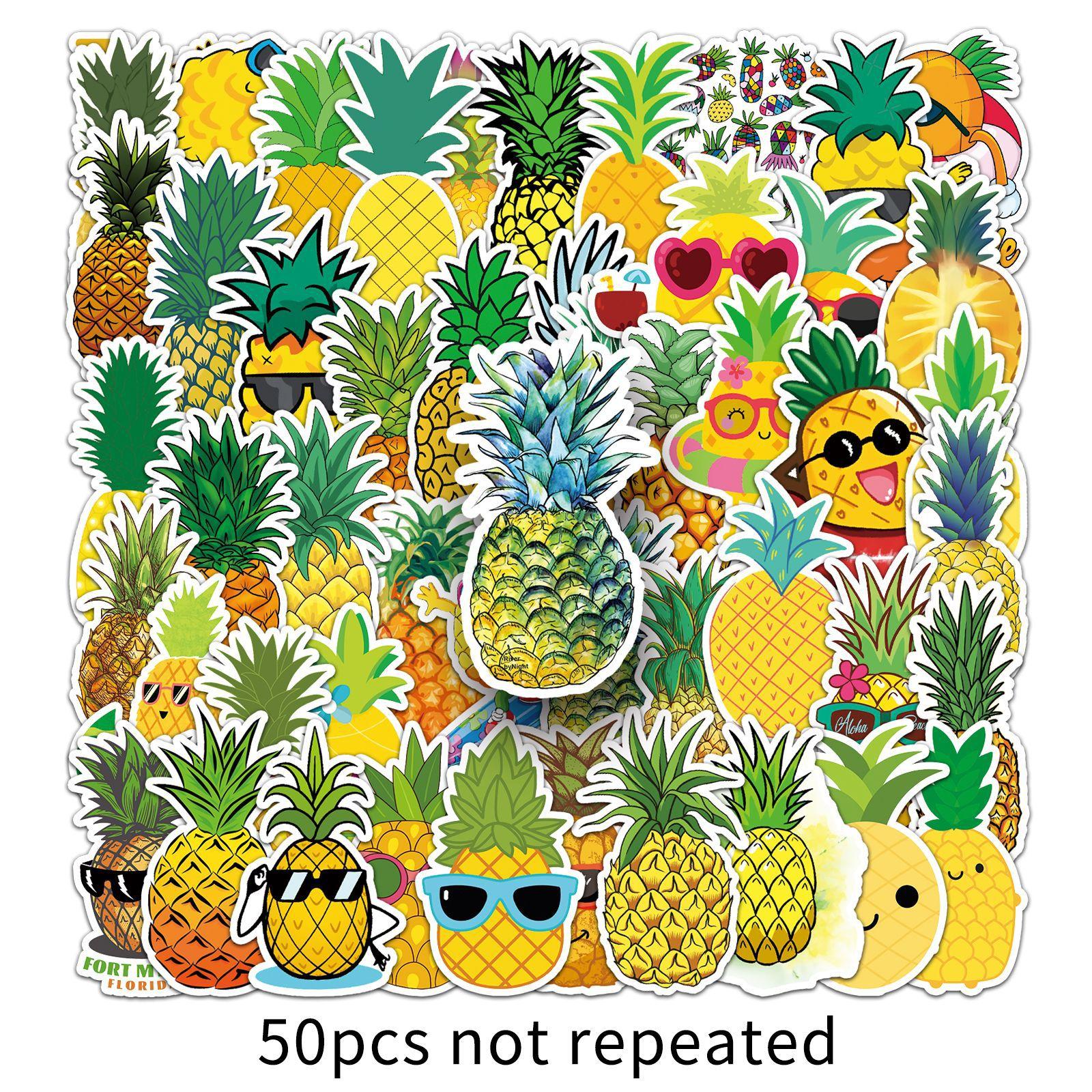 50pcs Pineapple Stickers, Cute Tropical Fruit Waterproof Vinyl Decals, Fun Sunglasses Stickers for Laptop, Water Bottle, Luggage, Summer Hawaii Gift
