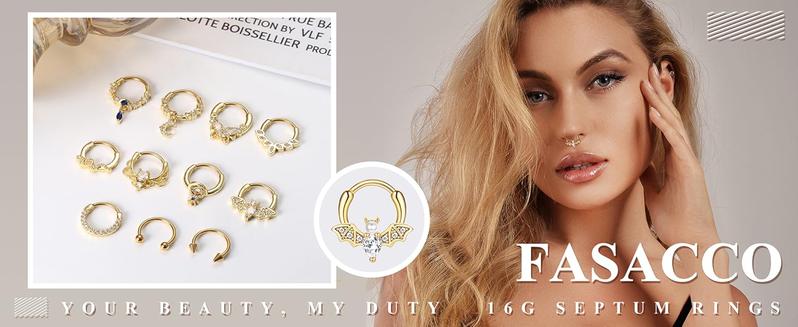 FASACCO 16G Cute Snake Butterfly Septum Ring Septum Piercing Jewelry for Multiple Piercings Hypoallergenic Septum Rings for Daith Earrings