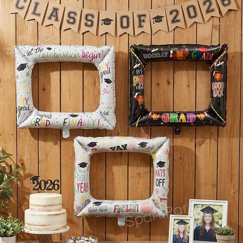3pcs/set Graduation Frame Balloon Set, Perfect for 2026 Graduation Party Decor, Selfie Props, Celebration Banners, Aluminum Foil Balloons