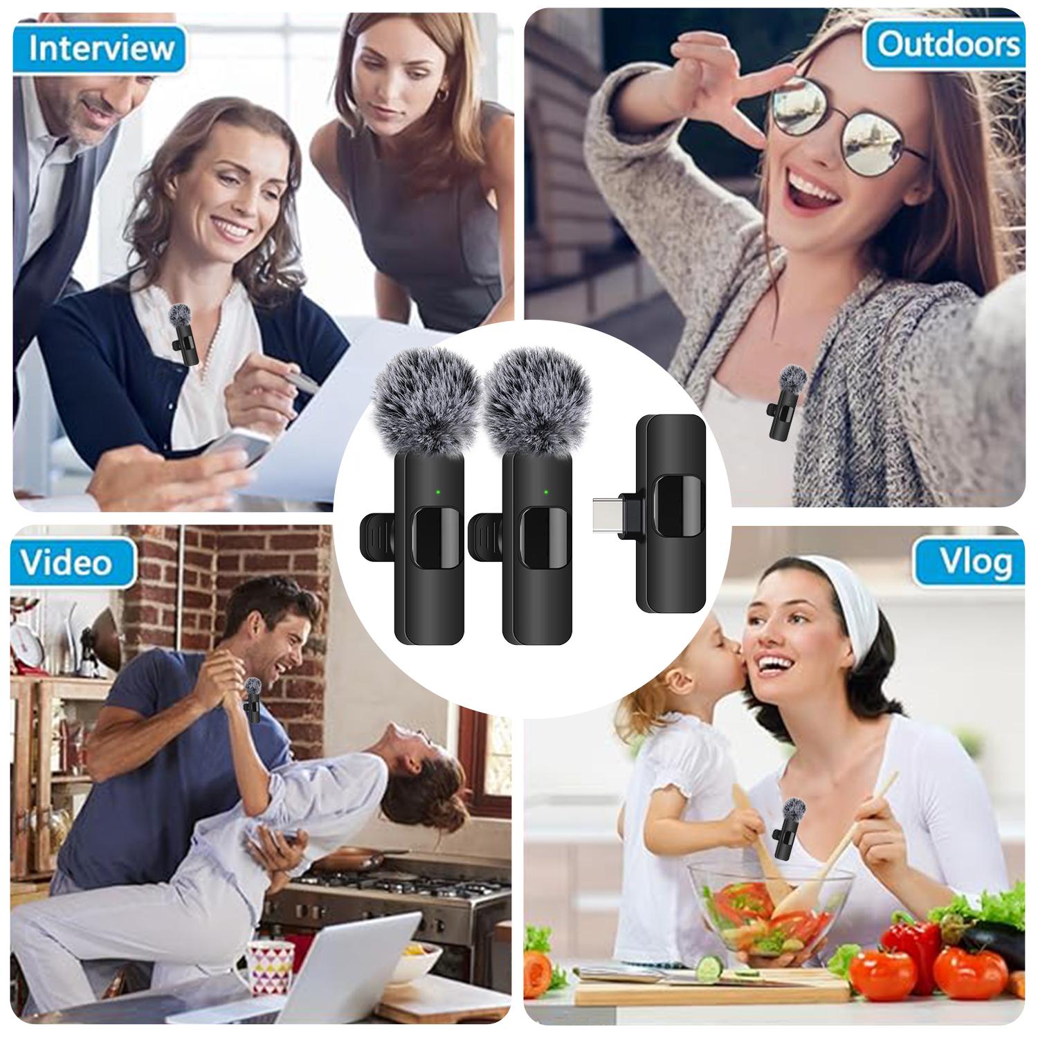 Wireless Lavalier Microphone for iPhone iPad TypeC Lapel Mics Plug-Play 2.4G Ultra-Low Delay Noise Reduction Chip Working Time for Video Recording Interview Podcast Vlog