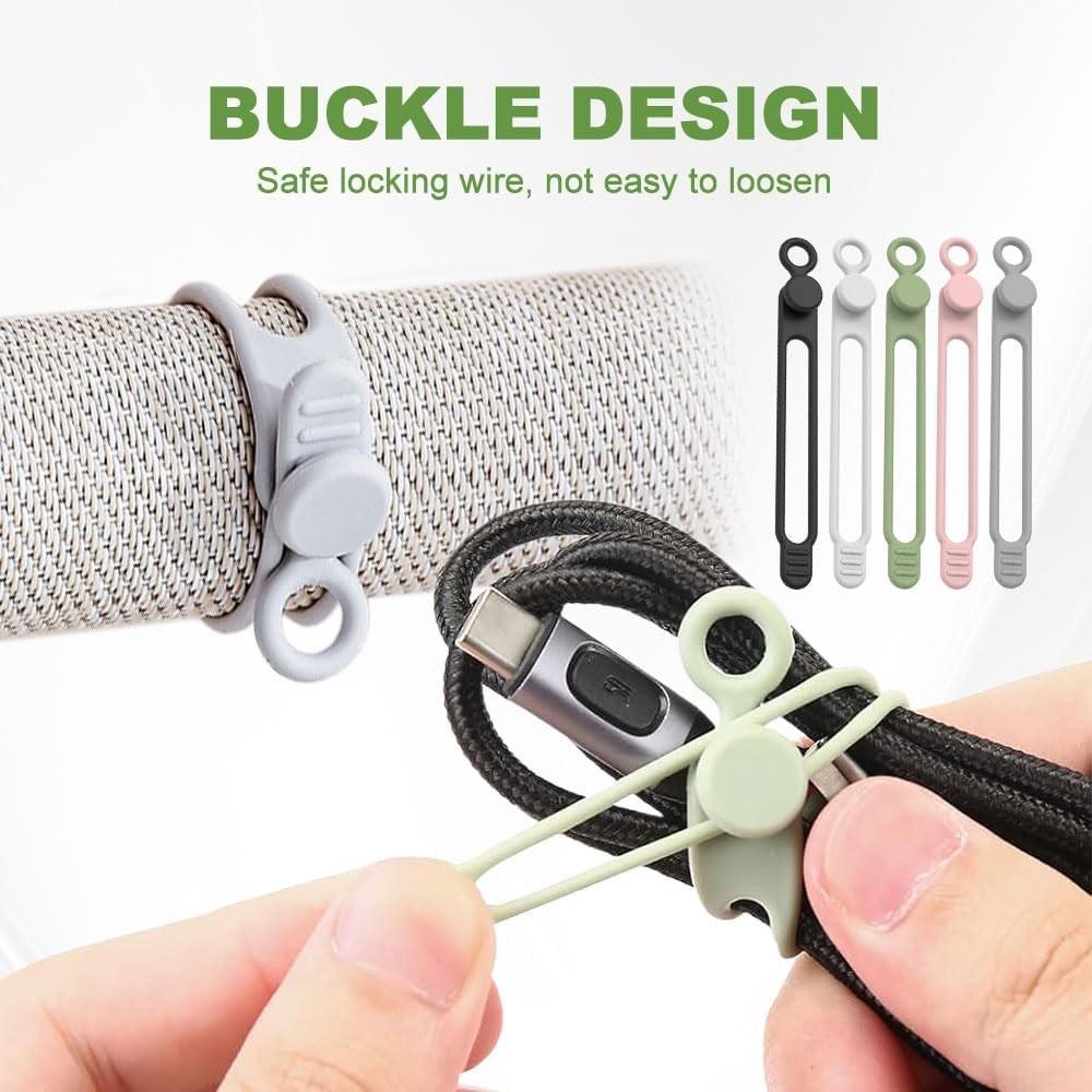 6/12pcs Silicone Cable Organizers, Reusable Elastic Cable Wrap, Data Cable Organizer & Cord Management Straps, 2026 Upgrade Silicone Cable Ties Reusable Cable Management Organizers