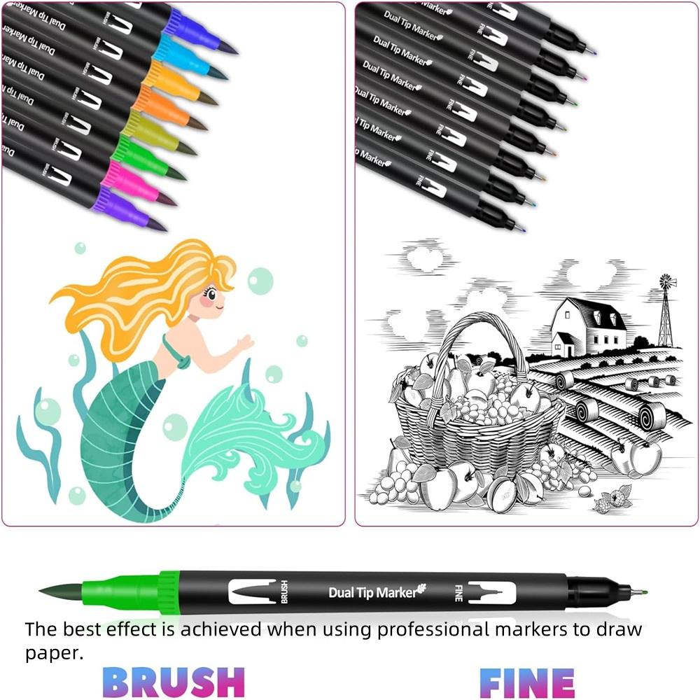 12-120 Color Markers Set, Fine Tip & Brush Head, Professional Art Supplies for Adult Coloring Books, Journals, Note Taking, Drawing, Marker Pen Set