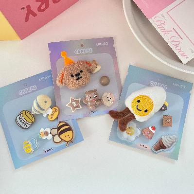 MINISO Fashion Cartoon Charms for Crocs, Animal Party, Puppy's Birthday Party, China Panda, Blue White Pom-Pom, Bowknot, Comfortable Footwear