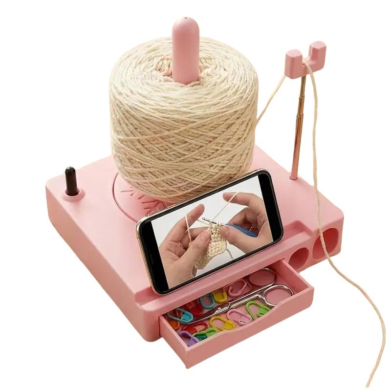 Multifunctional Portable Yarn Holder Spinning Machine, Phone Stand for Tutorial Viewing, Detachable Bobbin Box, Hook Needle Organizer