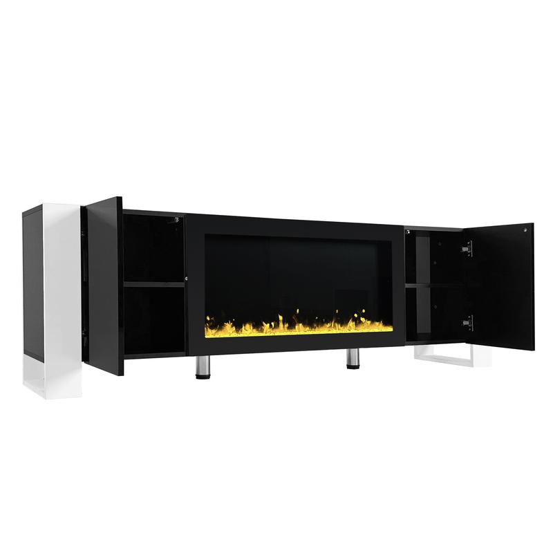 Modern TV Stand with 34.2" Non-Heating Electric Fireplace, High Gloss Entertainment Center with 2 Cabinets, Media Console for TVs up to 78" (Black) Modern TV Stand with 34.2" Non-Heating Electric Fireplace, High Gloss Entertainment Center with 2 Cabinets, Media Console for TVs up to 78" (Black)