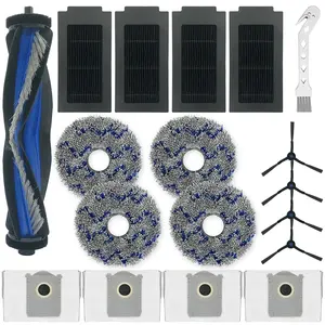 18 Pieces Accessories Replacement Parts for Ecovacs Deebot T50 Max/T50 Pro/T50 Omni/T50 Pro Omni, 1 Main Brush, 4 Filters, 4 Wipes, 4 Side Brushes, 4 Dust Bags, 1 Cleaning Brush