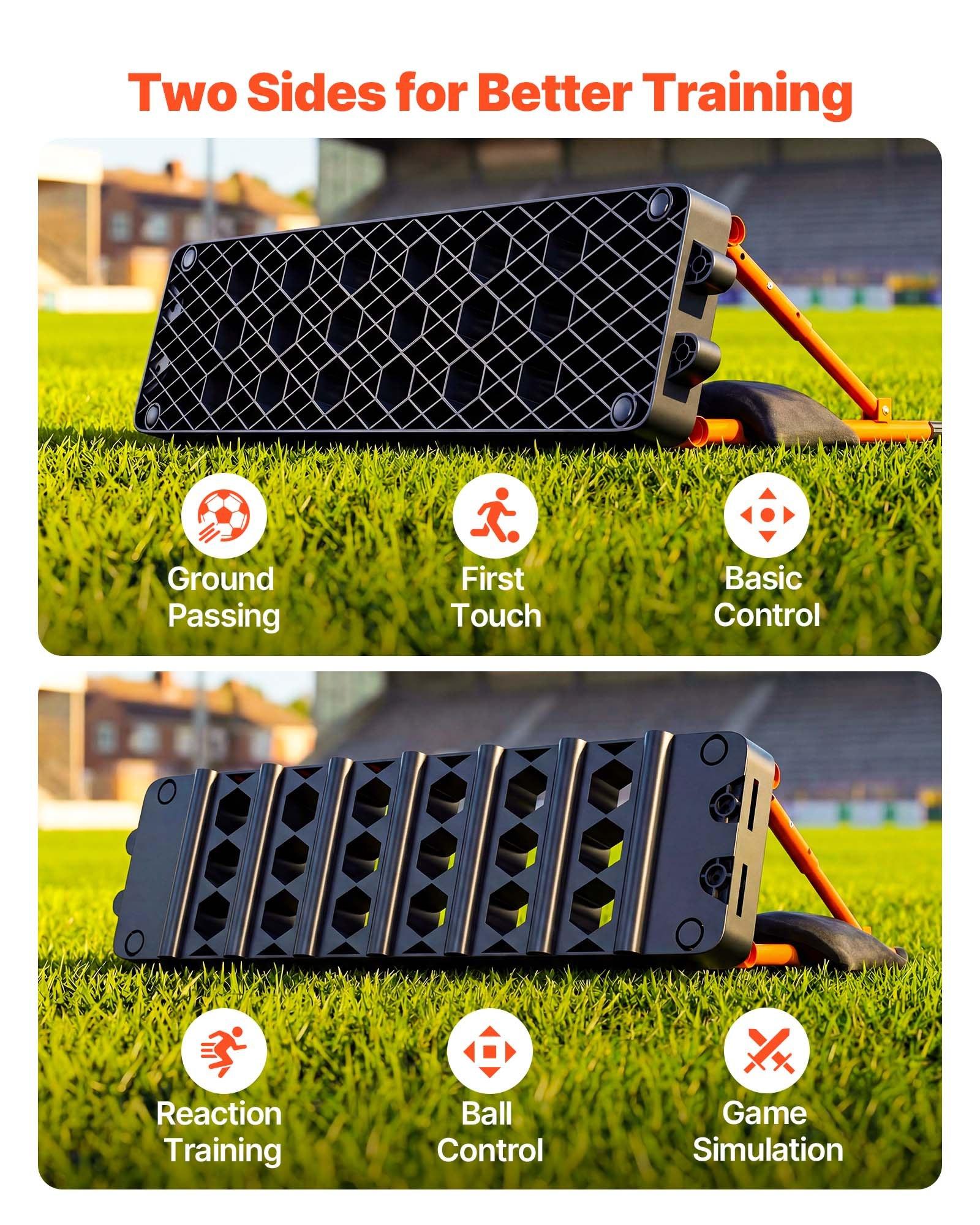 VEVOR Soccer Rebounder Board, 37.4 x 9.8 in Portable Soccer Rebound Wall, Dual Surface Sports Kick Back Trainer, 3 Adjustable Angles, Easy Setup Ball Practice Equipment for Passing & Reaction Skills