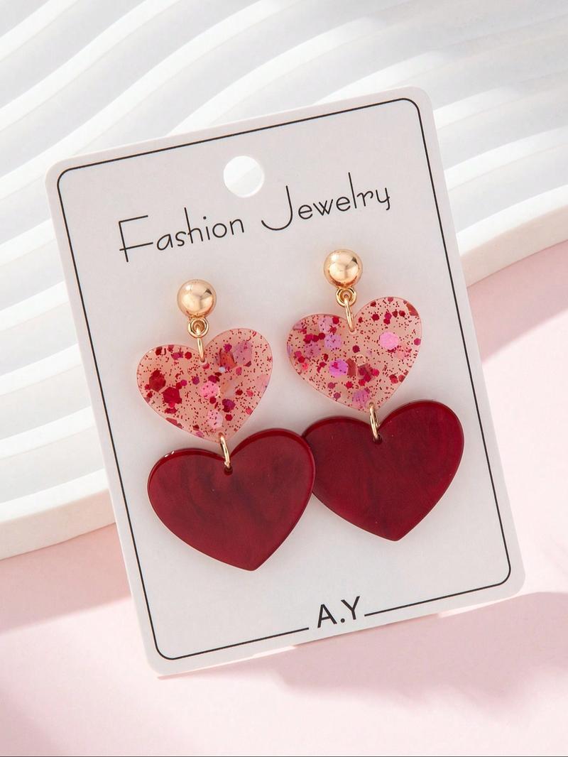 Acrylic Romantic Valentine's Day Colorful Sequins Heart Design Earrings, Perfect Gift for Women, Suitable for Dates, Mother's Day