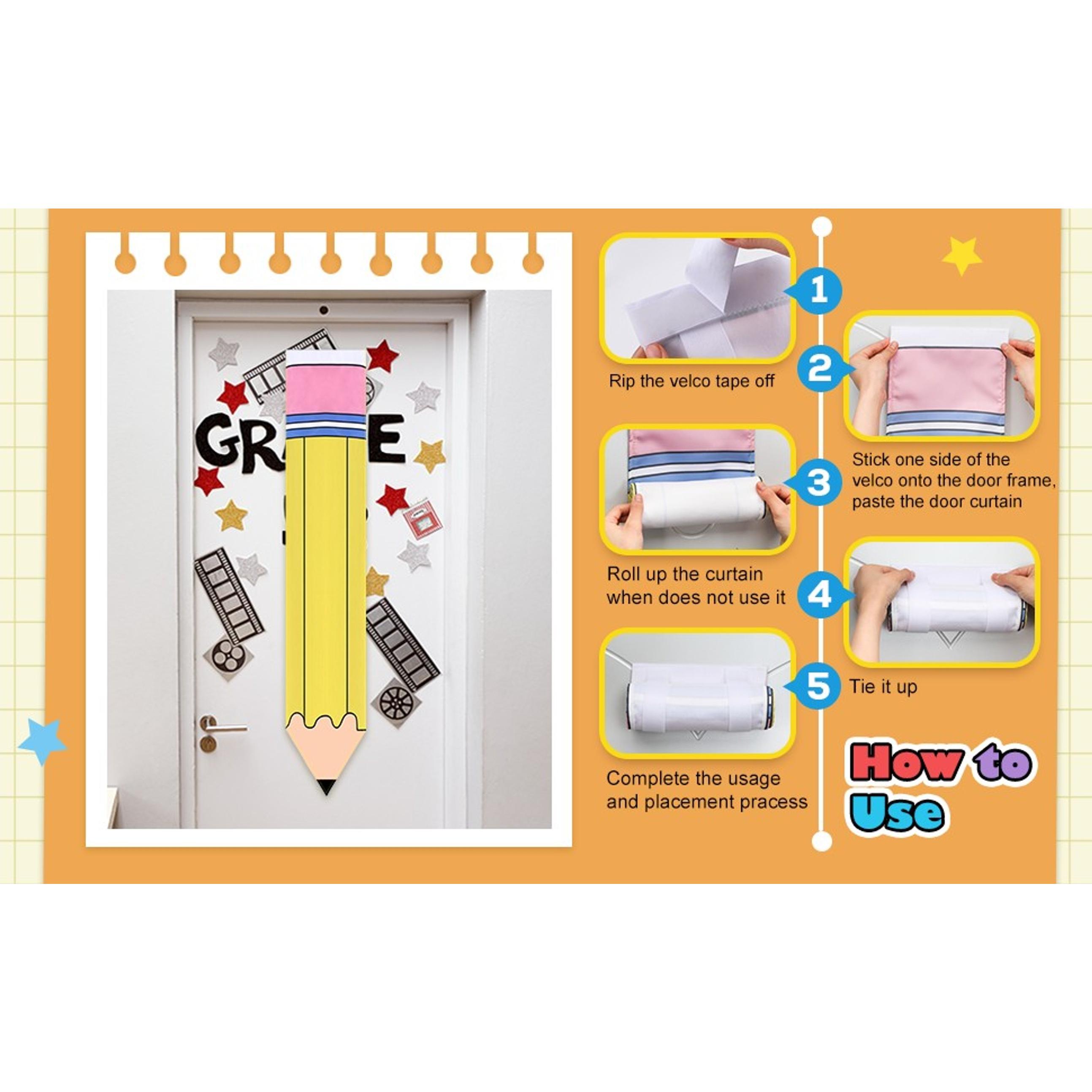 Pencil Curtains for Classroom Door Window Cover, Back to School Pencil Decorations for Kindergarten, Teacher Office Door Decor, 2 PcsGift