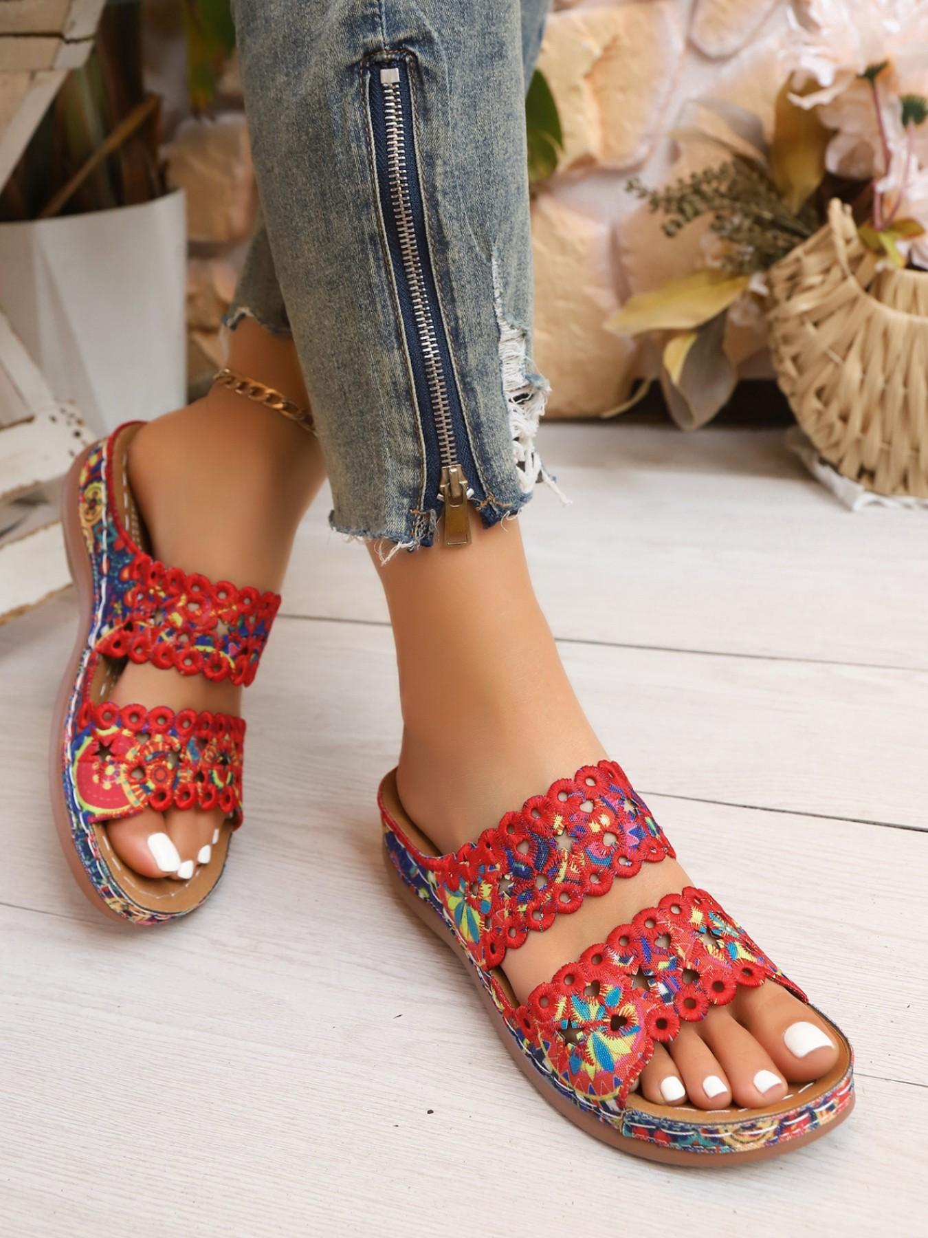 Summer Sandals, Hollow Out Lace Design, Soft Sole, Casual PU Leather, Less Than Ankle Height, Breathable and Comfortable