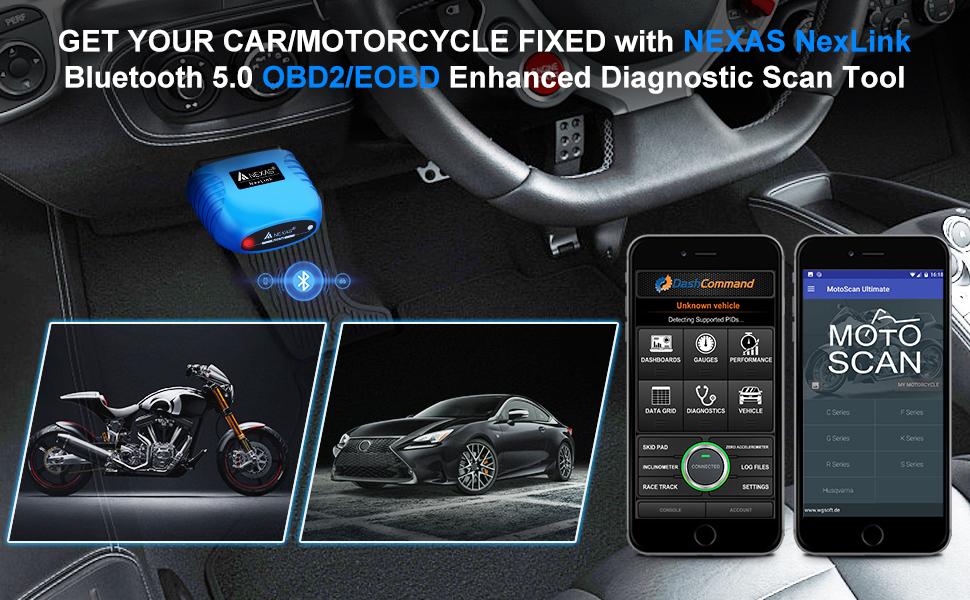 NEXAS-NexLink Motorcycle Diagnostic Tool Bluetooth,OBD2 EOBD Scanner for iOS Windows Android,Fault Code Reader Component Test Live Data Freeze Frame
