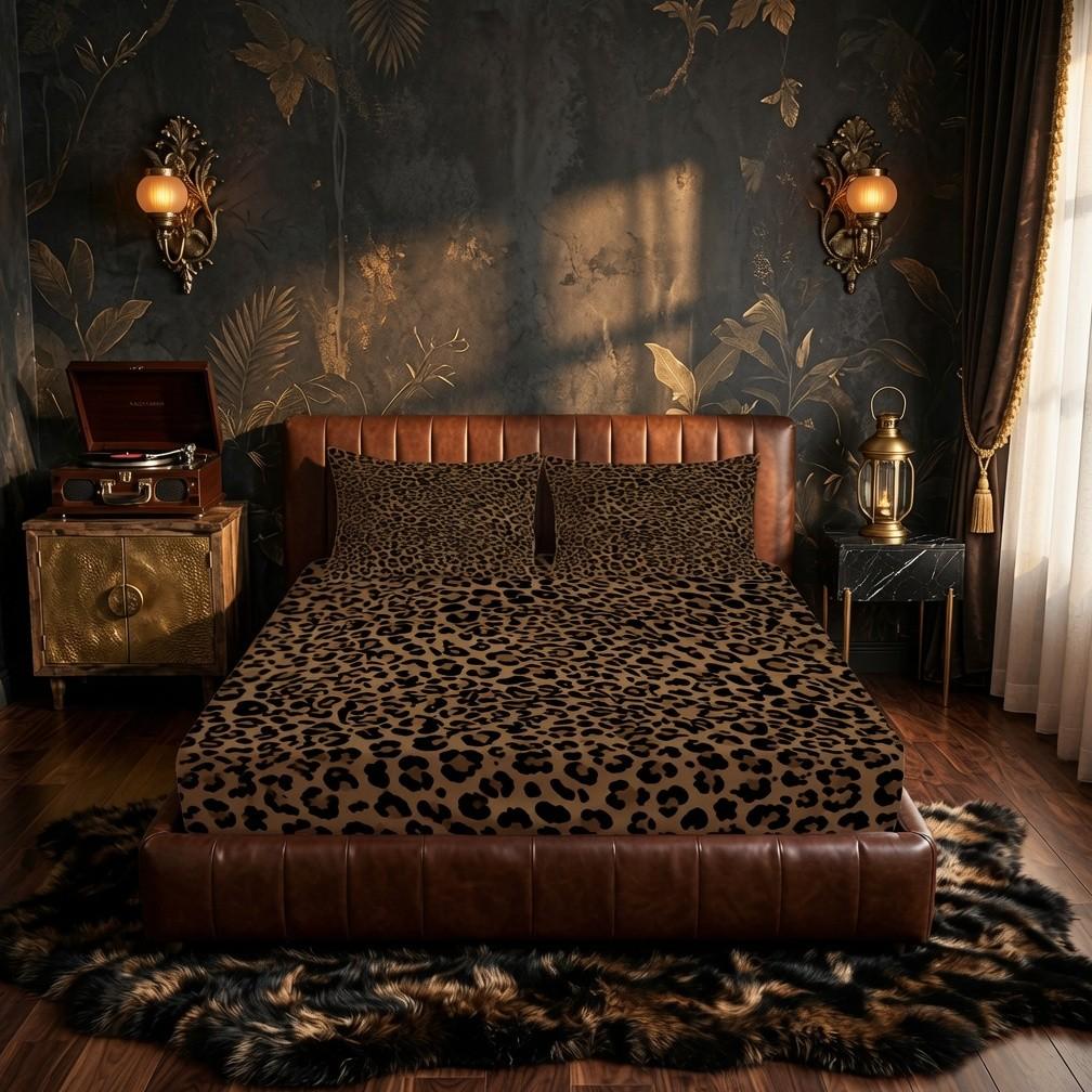 3 Pieces Leopard Print Fitted Sheet Set, Bedsheets Set, Bed Sheet Sets (1 Fitted Sheet + 2 Pillowcases), Classic Retro Animal Leopard Pattern, Soft Skin-Friendly Fabric Bedding, Home Furnishing for Women Bedroom, Top Choice for Holiday Gifts