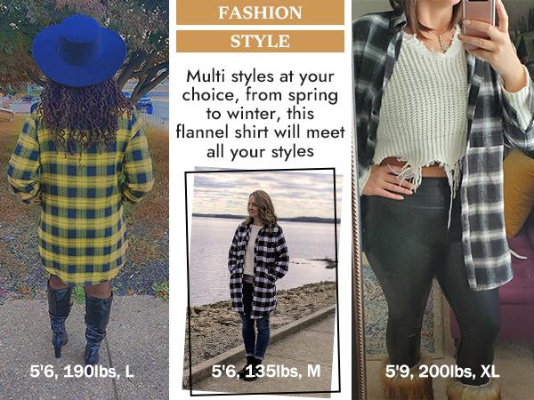 Women's Flannel Plaid Shirts Roll Up Long Sleeve Collared Button Down Boyfriend Shirts with Pockets Blouse Casual Cotton Top Womenswear Check Dress Elegant Lightweight Loose