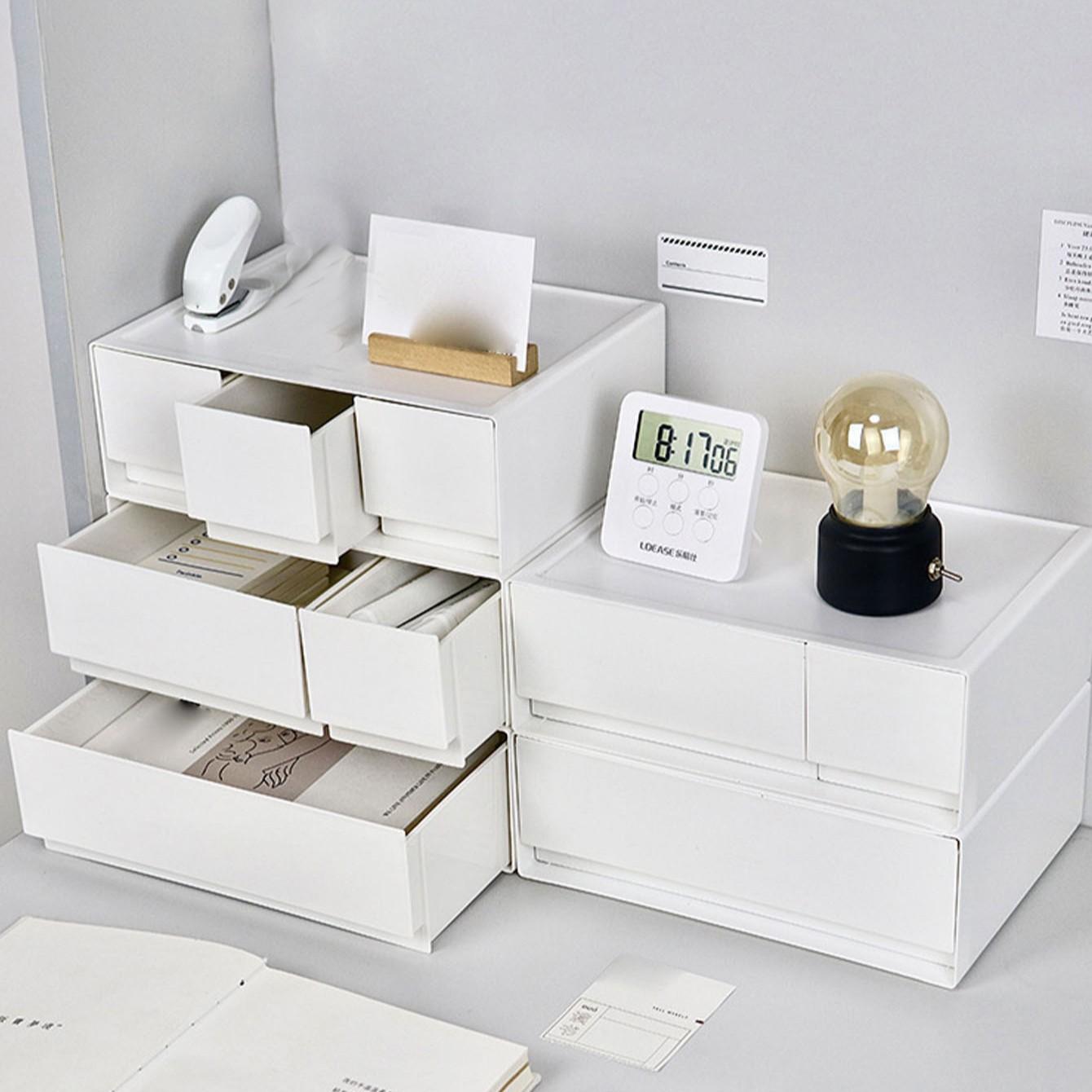 Desktop Storage Box, Plastic Organizer, Makeup Drawer Sorter, Stackable Multi-Layer, Jewelry Holder, Desk Accessories Tray