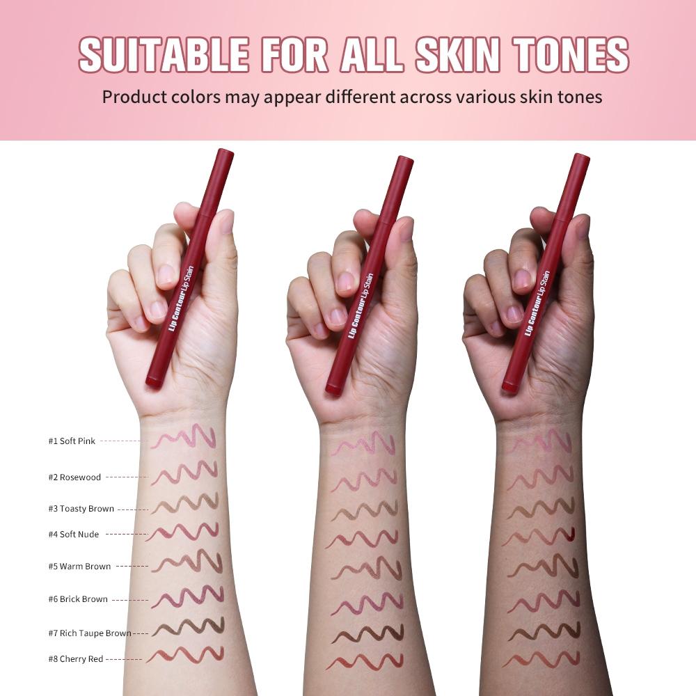 Lakerain 2-in-1 Lip Liner & Lip Stain, Waterproof High-Pigment Smudge-Proof Lip Tint, Non-Drying Formula for Precise Definition & Gradient Matte Looks, Travel-Friendly with 8 Shades for All Skin Tones