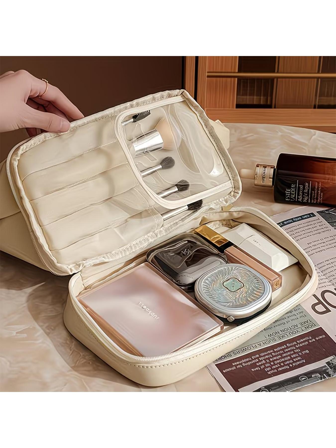 Fashion Cloud Shape Dual Layer Makeup Bag, Large Capacity Portable Travel Cosmetic Case, Ideal for Makeup Brushes, Skincare, Bathroom Essentials