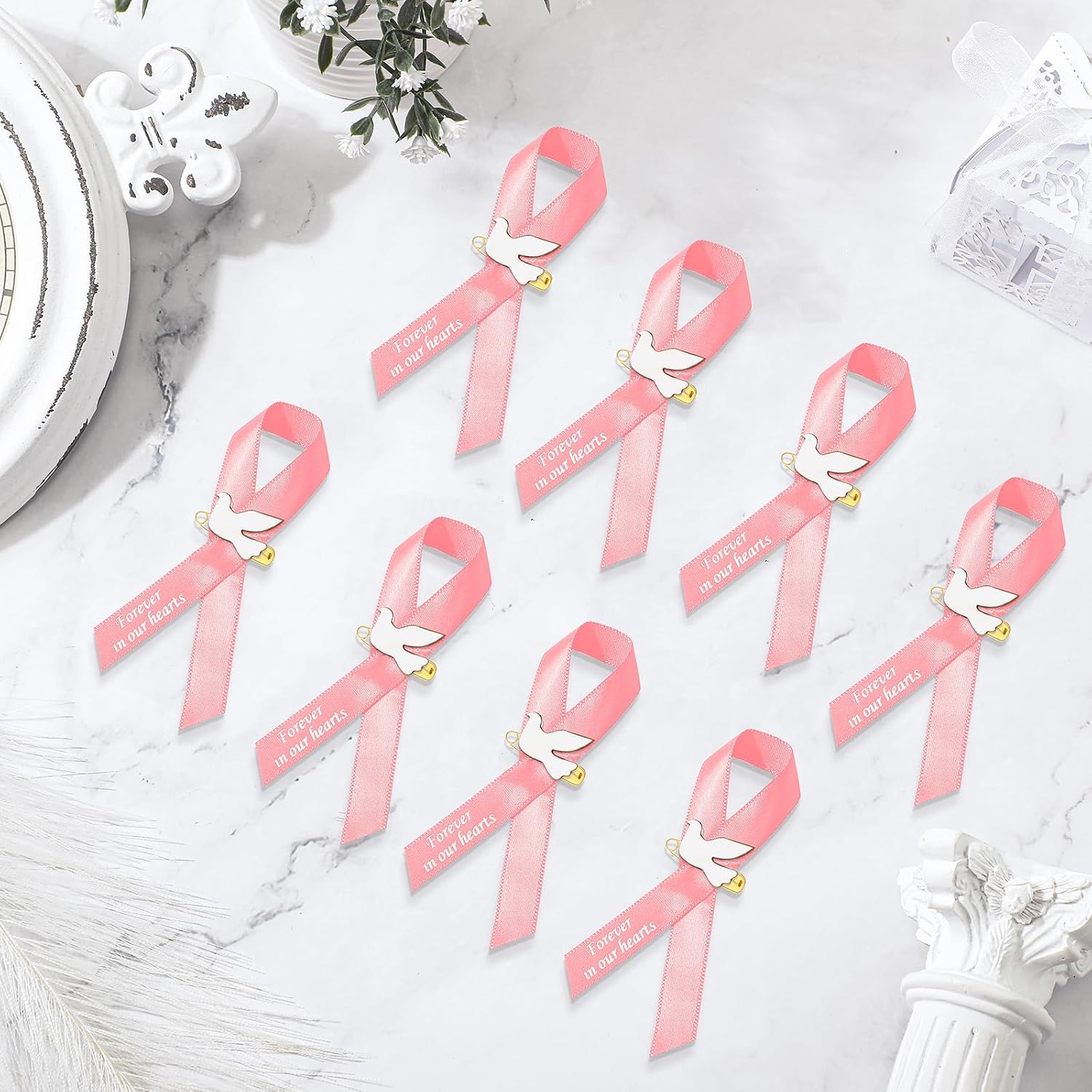 50 count  Funeral Ribbons Memorial Ribbon Funeral Pins Classic Memorial Service Respect Ribbon Bow with Safety Pins and  for Mourning Remembrance Day Event ()