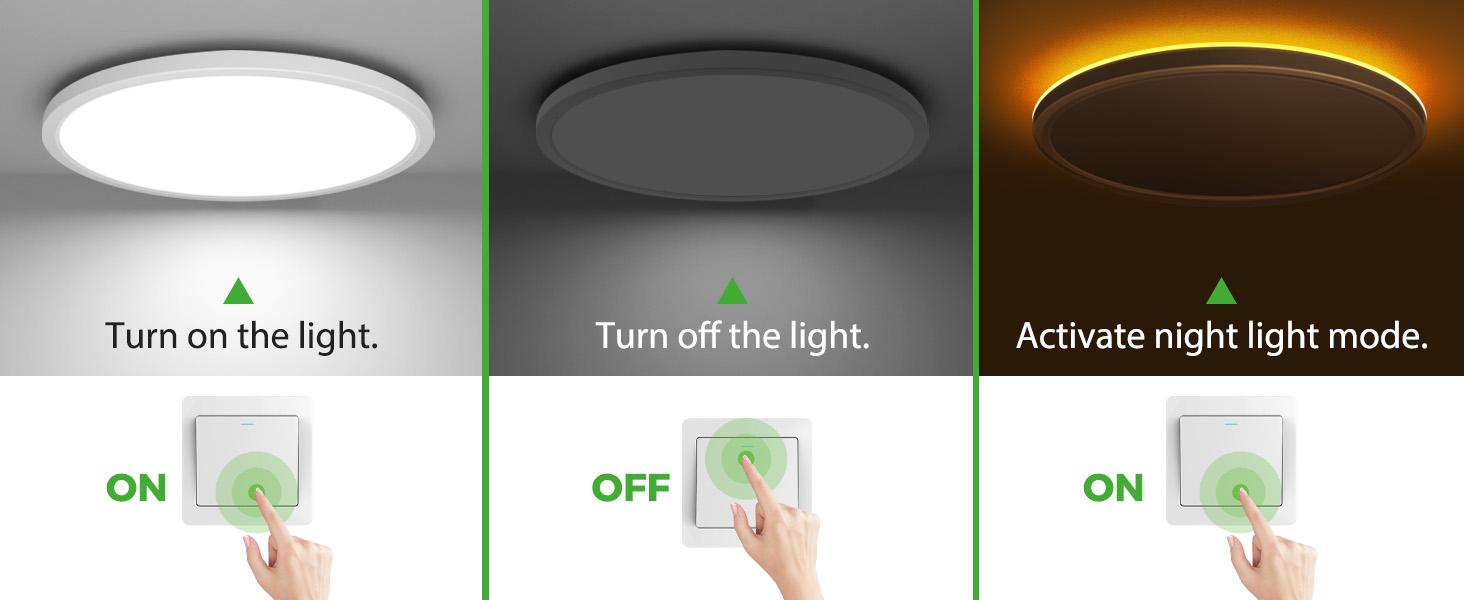 LED Ceiling Light with Night Light 1800K, 2 Pack Dimmable Ceiling Light Fixtures with Remote Control, Low Profile Lighting for Bedroom, Living Room, Kitchen