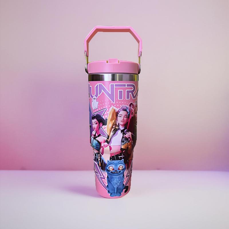 K-Pop Ghost Hunter Vacuum Insulated Bottle Tumbler Vacuum Flask, Reusable with Lid and Straw, Perfect for Travel Work School Daily Coffee Gift