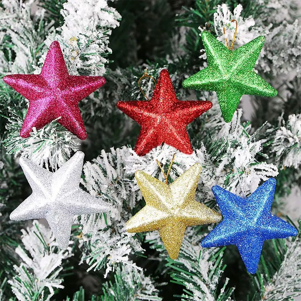 6 Pieces/pack 7.36*7.36cm Christmas Colored Scallion Star Decoration, Party Entertainment Festival Window Atmosphere Ornament