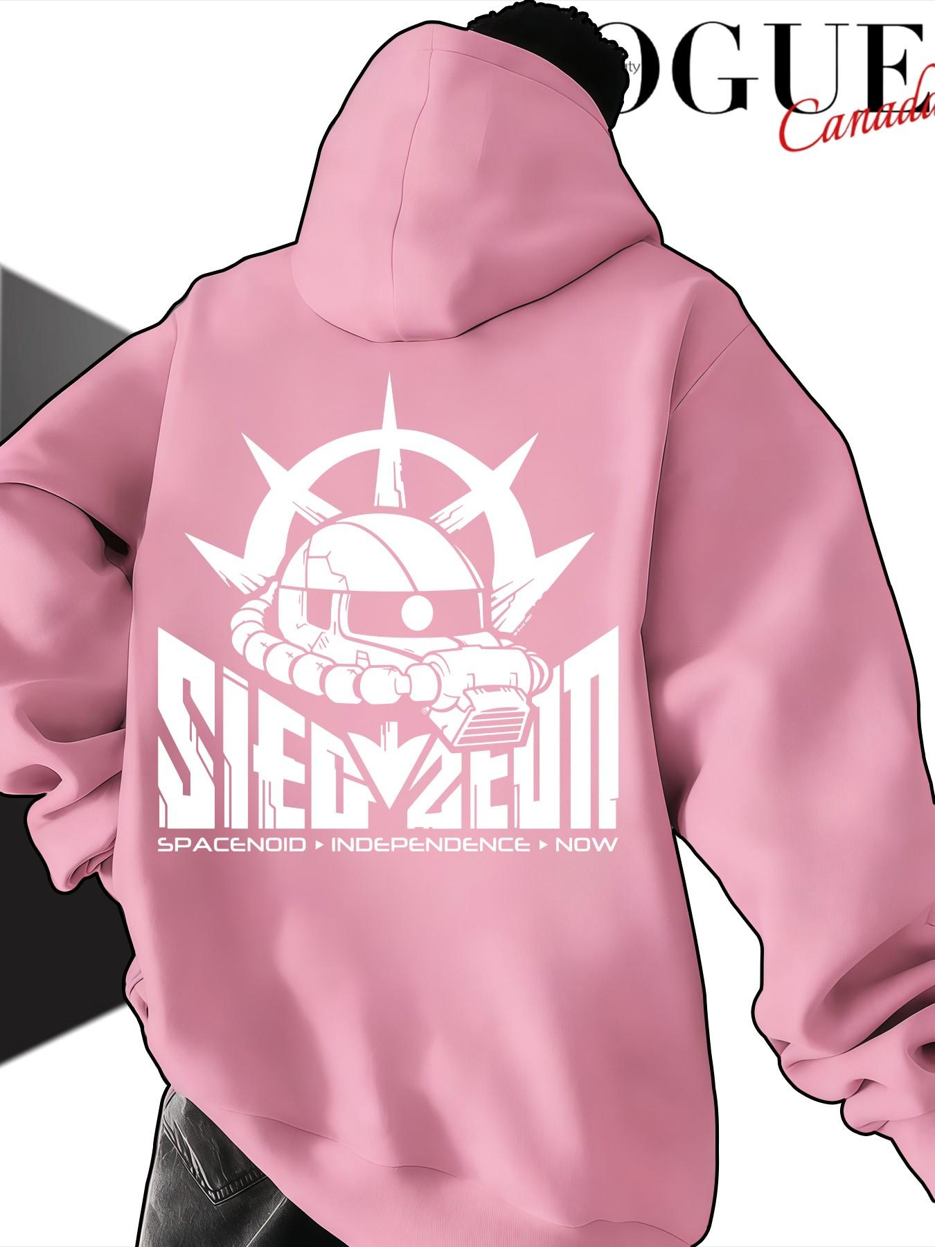 Sieg Zeon Gundam Zakku Geon Army Print Unisex Hoodie, Casual Long Sleeve Loose Fit, Kangaroo Pocket Design, Fall & Winter Streetwear