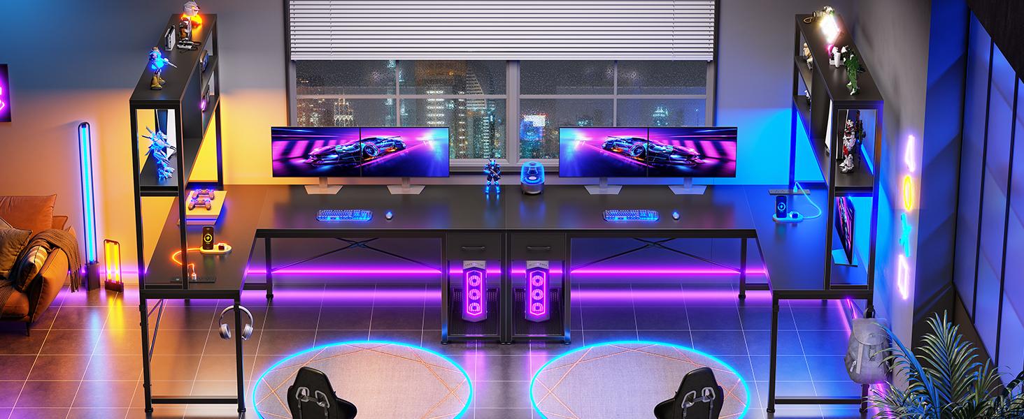 SEDETA 51.2 Inch Reversible L shaped Gaming Desk Small Corner Desk with Drawer and Storage Shelves