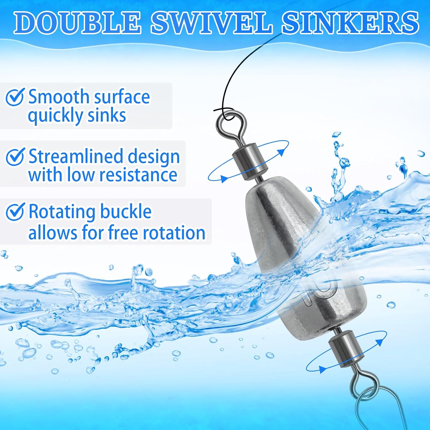 15 count Fishing Weights Sinkers Inline Trolling Fishing Weights | with Inner Swivels  Sinkers Fishing Weights for Saltwater Freshwater Fishing