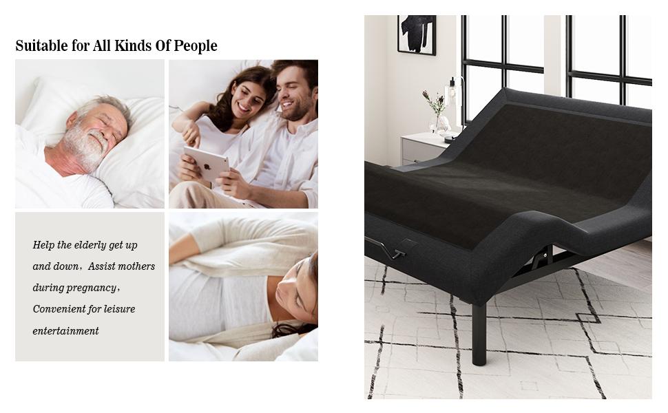 Allewie Txl/Full/Queen/King Adjustable Bed Frame with New Generation Motor, Wireless Remote, Head and Foot Incline, Intelligent Sleep Aid, Zero-Gravity, High Weight Capacity, Basic/Upholstered,#TikTokShopBacktoSchool