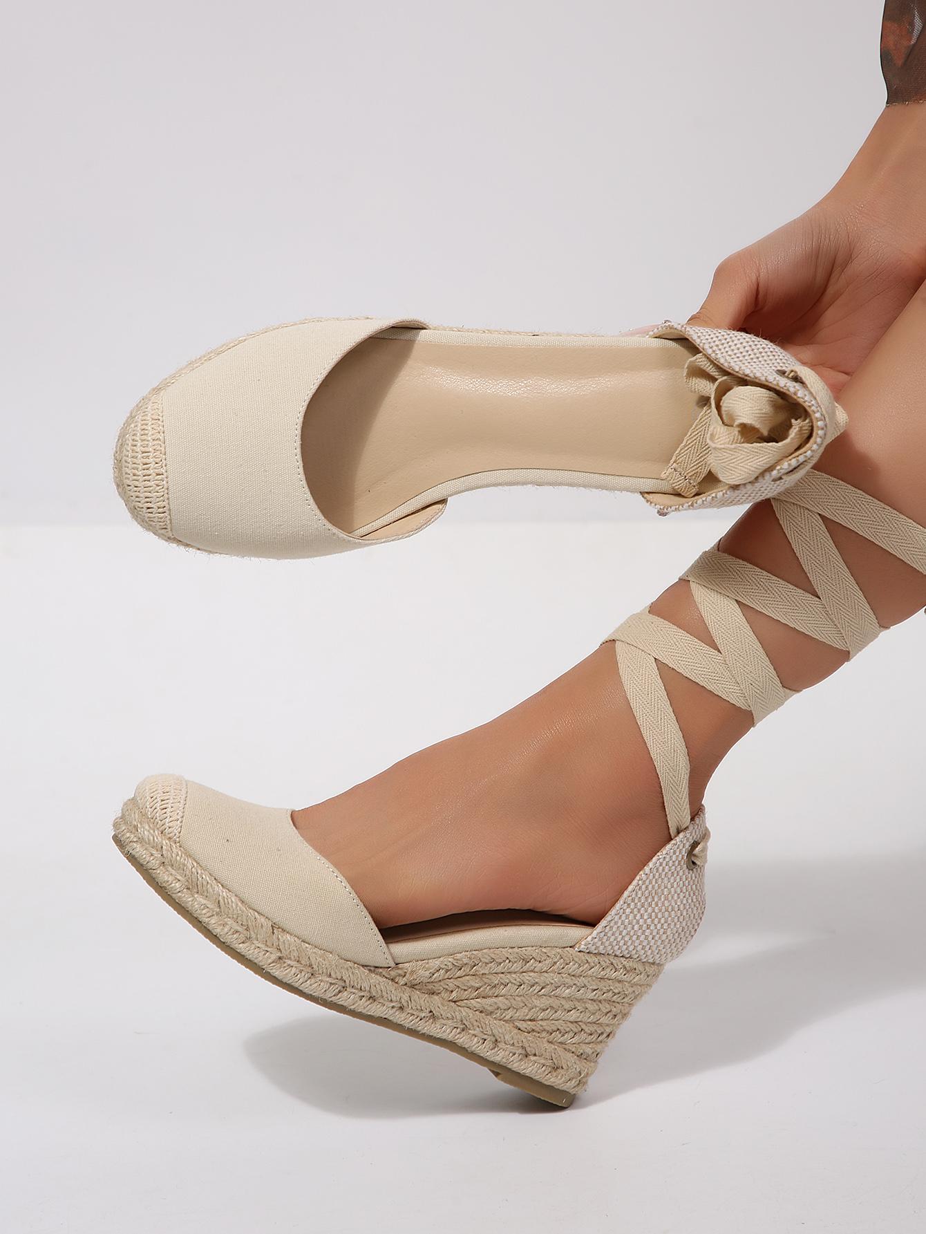mysoft Women's Stylish Closed Toe Lace-Up Ankle Wrap Platform High Heel Espadrille Wedge Sandals - Summer Casual-Dressy Footwear, Laces