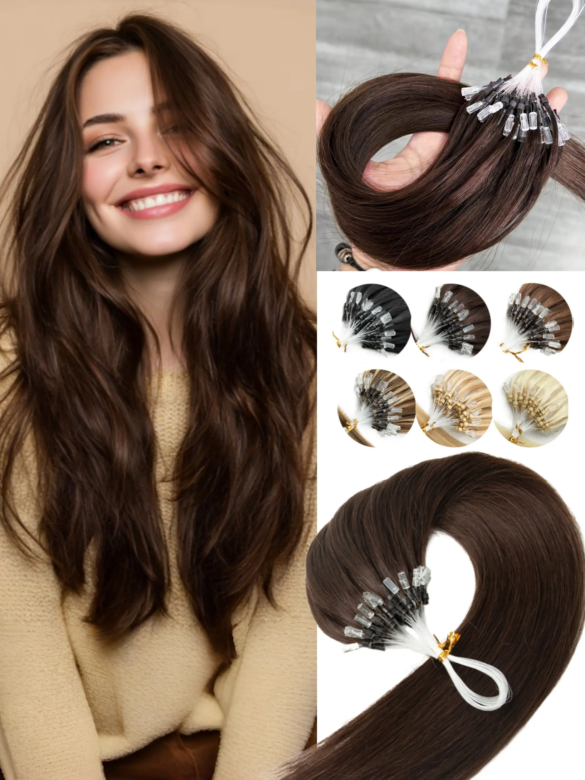 Pre-Bonded Micro Ring Human Hair Extensions, Straight Natural Hair, Suitable for All Skin Tones & Hair Types, Micro Loop Bonded for Volume