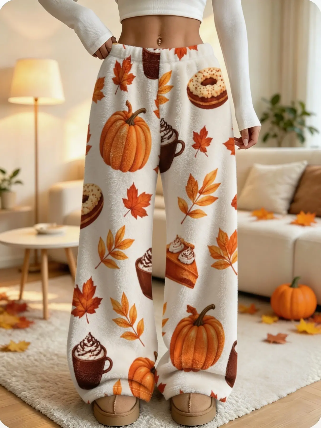 Women's Halloween Sleep Pants, Cozy Ghost Pumpkin Print, Soft Comfortable, Casual Loose-Fit, Perfect for Home & Outdoors