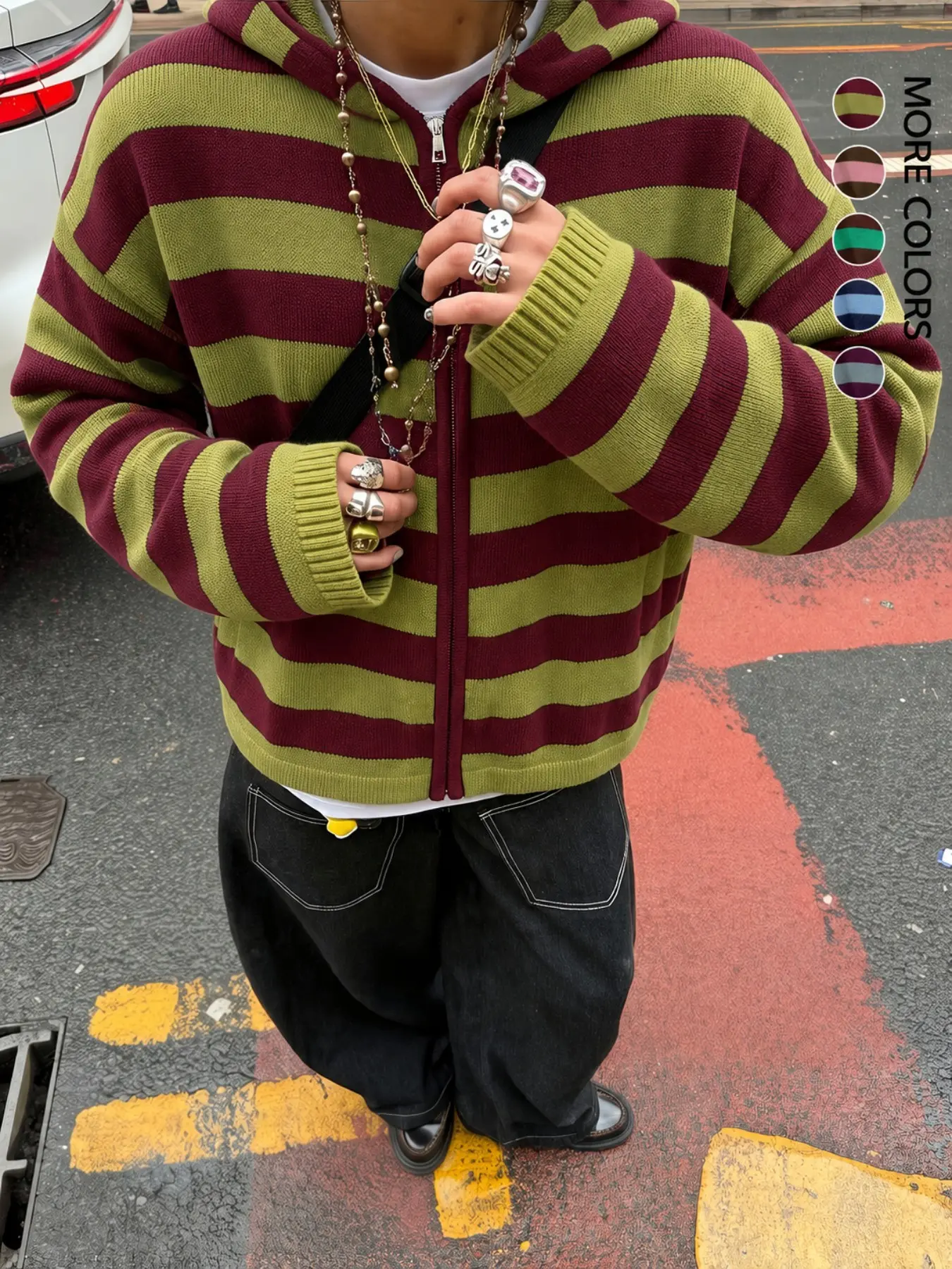 Men's Knitted Sweater for Fall Winter, Striped Casual Pullover, Zipper Drawstring Hooded Sweatshirt, Long Sleeve, Office School Date Commute, Knitwear