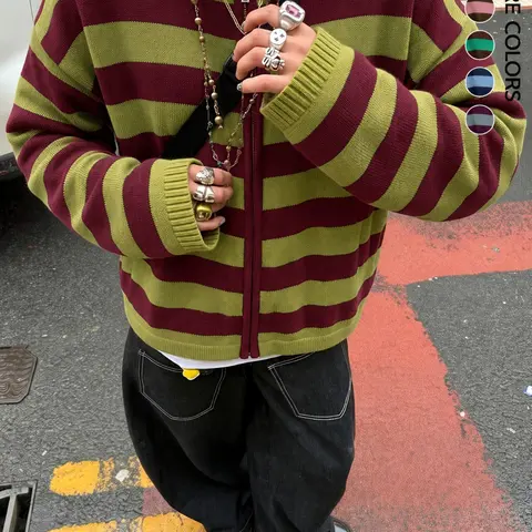 Men's Knitted Sweater for Fall Winter, Striped Casual Pullover, Zipper Drawstring Hooded Sweatshirt, Long Sleeve, Casual Street Pullover, Office School Date Commute
