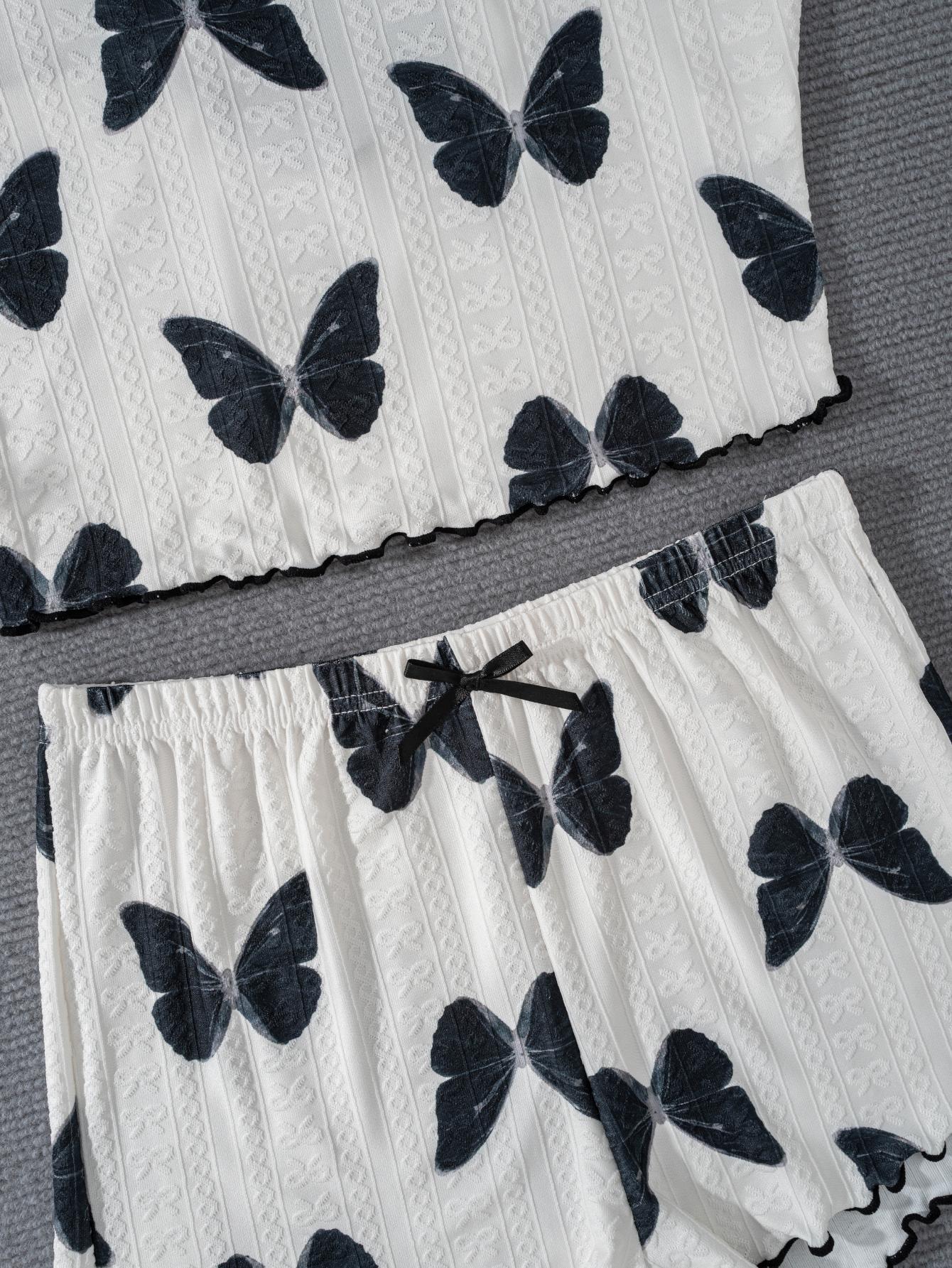 Women's Butterfly Embroidered Lace Cami Pajama Set, Sexy Spaghetti Strap Shorts, Comfortable Sleepwear for Summer Nights, Lace Lingerie Set