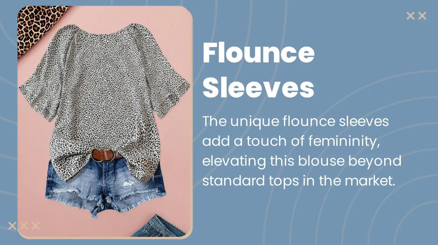 【Plus Size】 Leopard Print Flounce Sleeve Blouse, Casual Round Neck Half Sleeve Top, Women's Plus Clothing for Daily Wear, Cute Outfits, Womenswear, Shirts, Casual Boho Soft, Casual Elegant Top