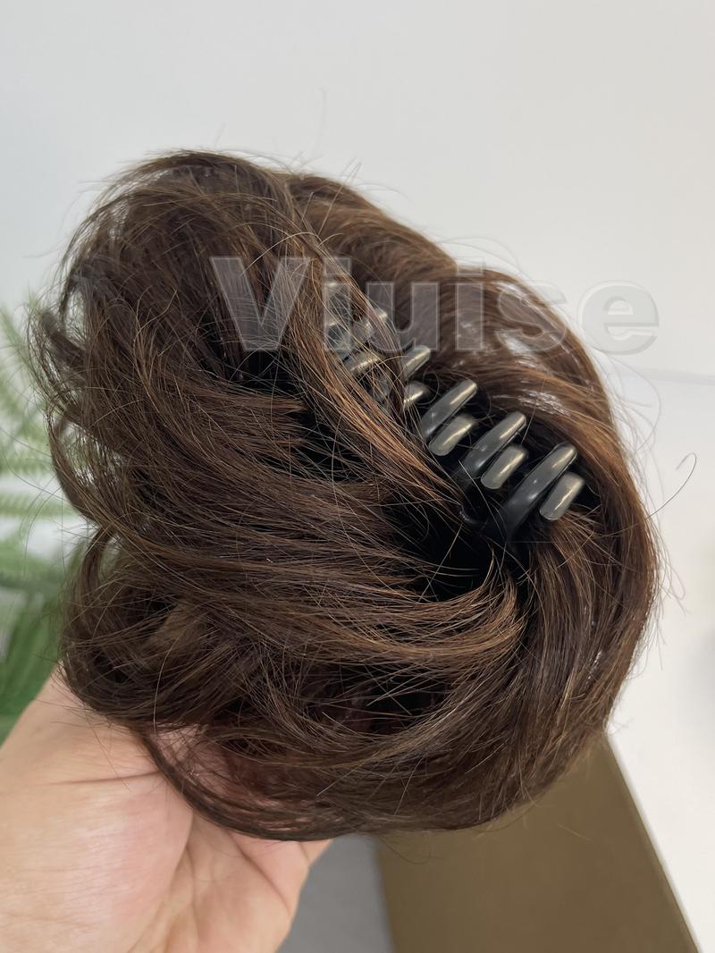 Real Human Hair Claw Chignon Messy Bun Claw Clip Hair Piece Wavy Curly Hair Bun Ponytail Extensions for Women Blonde Hair Ponytail Brown Ponytail Hair Daily Hair Buns Add Volume For Women