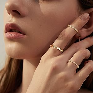 Gold Plated Rings for Women Non Tarnish Stackable Cubic Zirconia Rings Dainty Pinky Ring Set Size 5 to 10