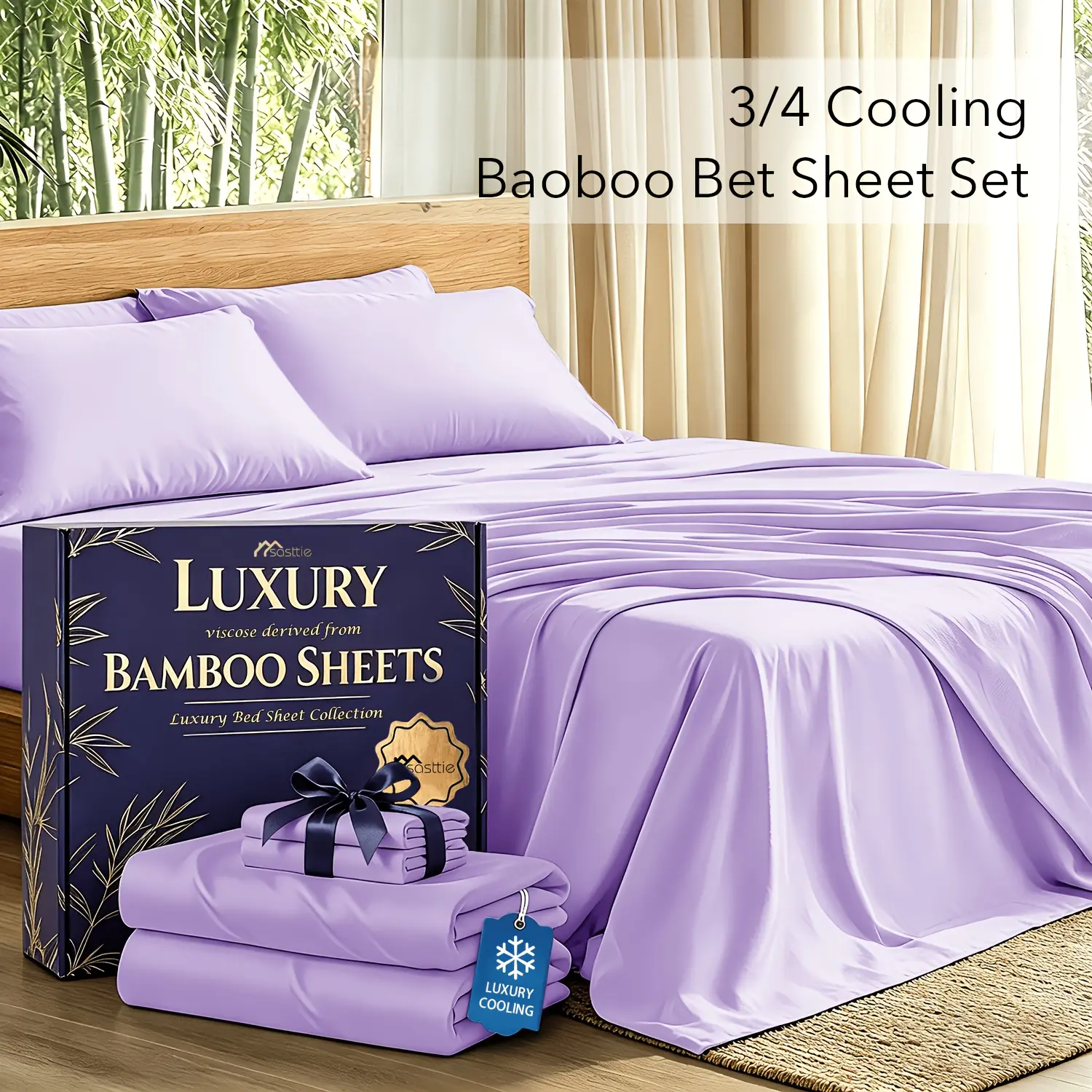 SASTTIE Extra Deep Cooling Bamboo Bed Sheet Sets, Breathable & Cooling Hotel Luxury Bedding sheets，Soft, Wrinkle-Resistant & Comfortable Sheets - Easily Fits Extra Deep Mattresses, Machine Washable Bedding, Hotel Quality & Bedroom Accessories