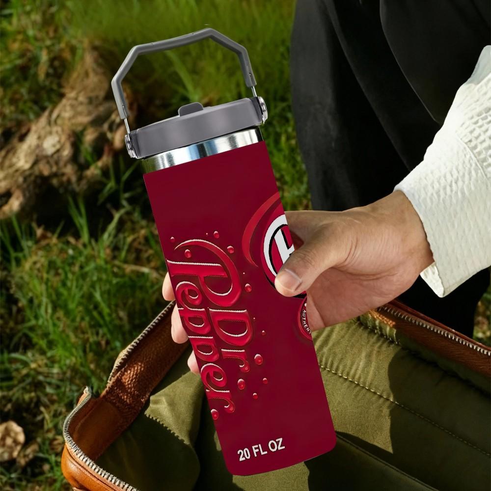 1pc 30oz Portable stainless steel insulated cup, Leakproof Insulated Tumbler, Dr Pepper Theme Car Travel Tumbler with handle and straw, leak-proof lid, school travel cup, insulated coffee cup, Home Office Car Accessory, Holiday Gift