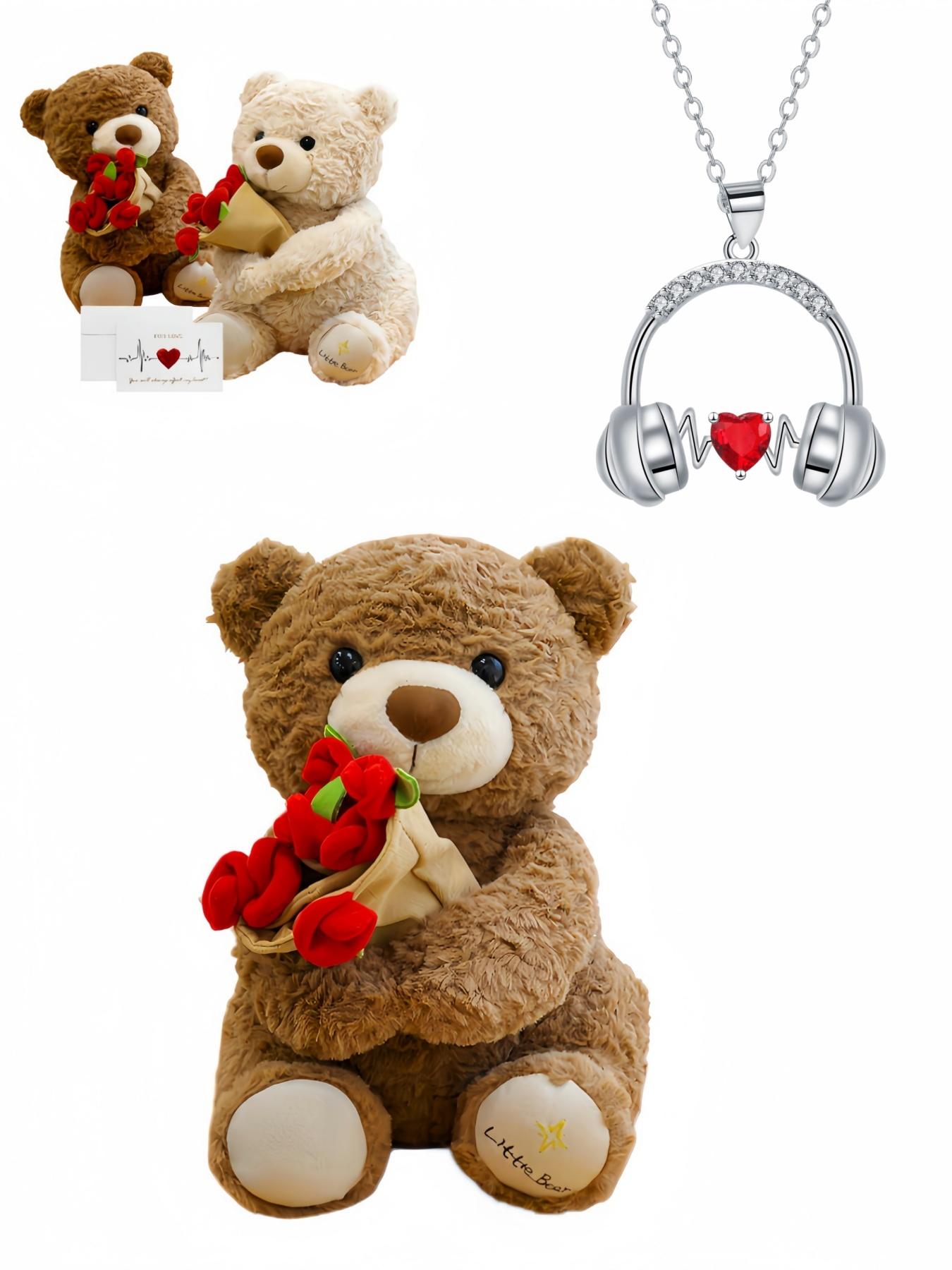 "Joyful Heart & Melodic Ear" Unique New Headset-shaped Ruby Necklace with Creative Magic Bear Gift Box, an ideal mysterious gift for various festivals, dates, wives and Valentine's Day.