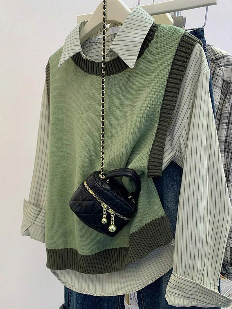 Women's Knitted Sweater Vest, Spring & Fall Casual Loose Fit Round Neck Top, Stylish Small Batch Design, Versatile Layering Piece