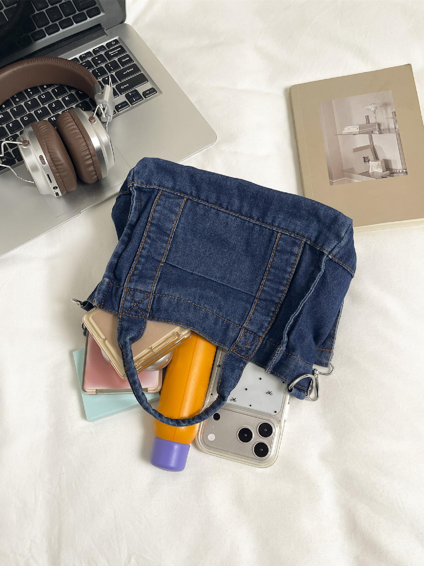 Women's lightweight vintage denim mini handbag, detachable and adjustable wide shoulder strap, small handheld denim wallet, casual daily crossbody bag suitable for daily commuting to work