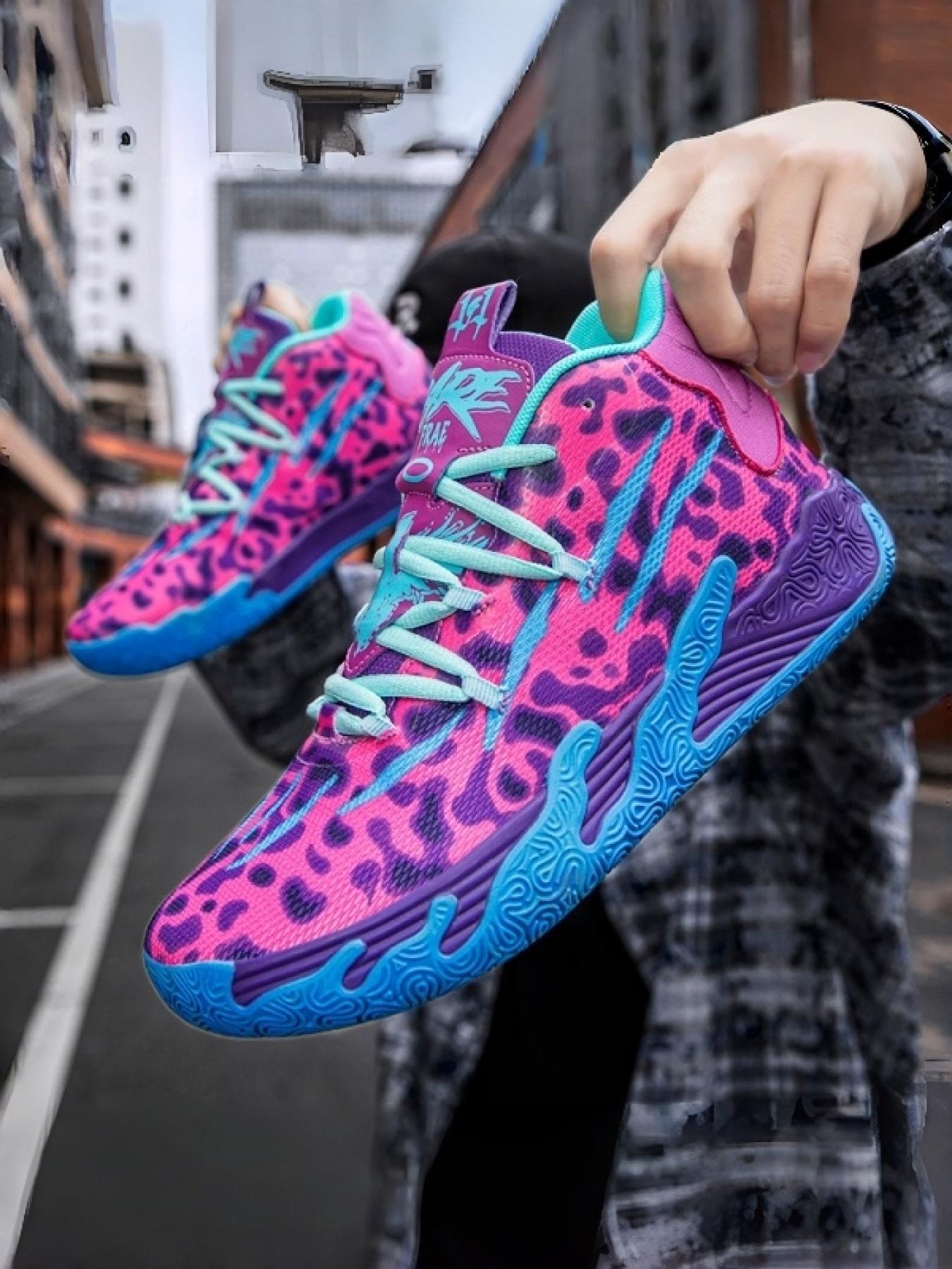 1 Pair Multicolor Trendy Basketball Shoes Breathable Mesh Upper Non-Slip Rubber Sole Comfortable Fashion Sneakers for Outdoor Sports & Streetwear Styling