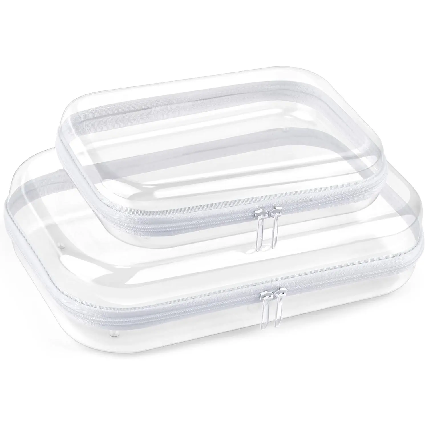 2 Pack Travel Toiletry Bags,Large Toy Storage Bags,Clear Hard Shell Zipper Case,Waterproof Toys Storage and Organizer Bags for Puzzles,Board Game,Cosmetics,Reusable Organizer Bags for Snacks